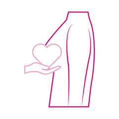 breast cancer awareness month, hand holding heart body female, healthcare concept line icon