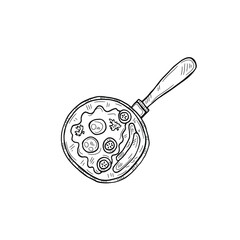 Illustration with cute hand drawn outline omelette. Vector breakfast sketch. 