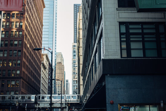 Elevated train in a modern city