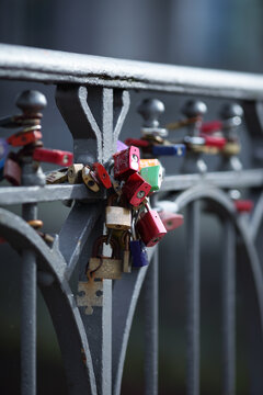 Love locks on the railing of a bridge