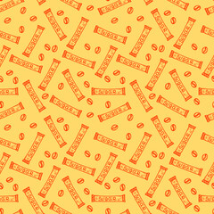 Seamless pattern with hand drawn sugar sticks and coffee beans. Vector food illustration
