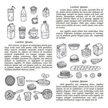 Illustration with cute hand drawn breakfast icons. Doodle vector collection. Good morning food illustration