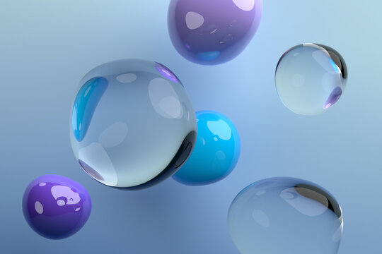 Abstract 3d render of colorful bubble, modern background design