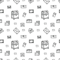 Seamless pattern with mail and post. Hand drawn vector collection. Post and delivery icons.