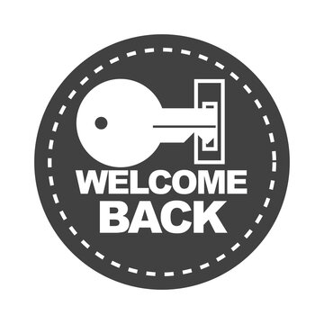 Welcome Back Inscription Key Opening Sticker Silhouette Icon