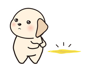 おしっこに失敗をして落ち込む子犬