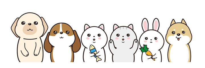 動物のベクターイラストレーション　犬と猫と兎