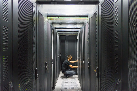 IT computer expert working on Network