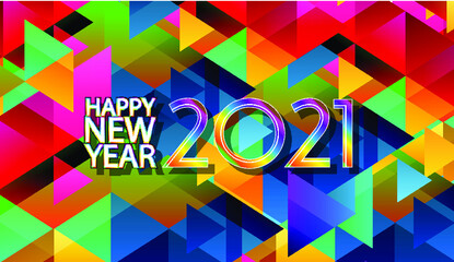 Happy New Year  2021 text with Geometric background with colorful shapes Background