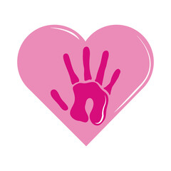 breast cancer awareness month, pink handprint painted in heart, healthcare concept flat icon style