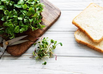 Red radish microgreens and bread