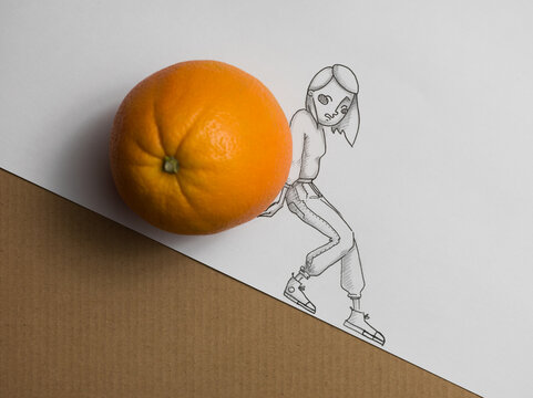 Woman Pulling Orange