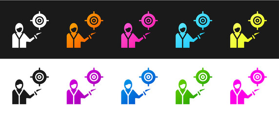 Set Marketing target strategy concept icon isolated on black and white background. Aim with people sign. Vector.