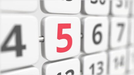 5 date on the turning calendar plate. Deadline or business planning concept