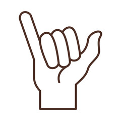 sign language hand gesture indicating y letter, line icon