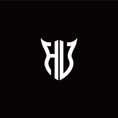 Initial H U letter with unique shield style logo template vector