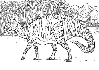 Big herbivorous dinosaur - Edmontosaurus. Dino coloring page and coloring book template.