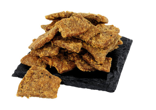 Plant Based Vegetarian High Protein Jerky Snack Isolated On A White Background