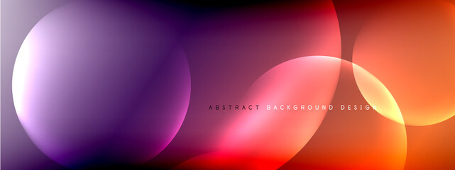 Vector abstract background liquid bubble circles on fluid gradient with shadows and light effects. Shiny design templates for text