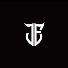 Initial J E letter with unique shield style logo template vector