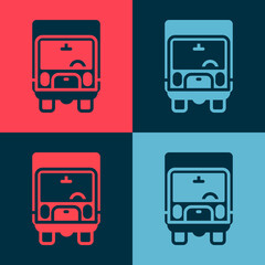 Pop art Delivery cargo truck vehicle icon isolated on color background. Vector.
