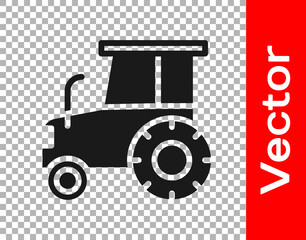 Black Tractor icon isolated on transparent background. Vector.