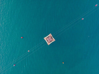 The cable car at Nha Trang beach. Aerial view from drone