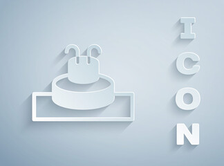 Paper cut Fountain icon isolated on grey background. Paper art style. Vector.