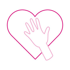 breast cancer awareness month, hand on heart support healthcare concept line icon