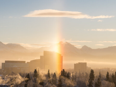 sundog on a foggy winter morning
