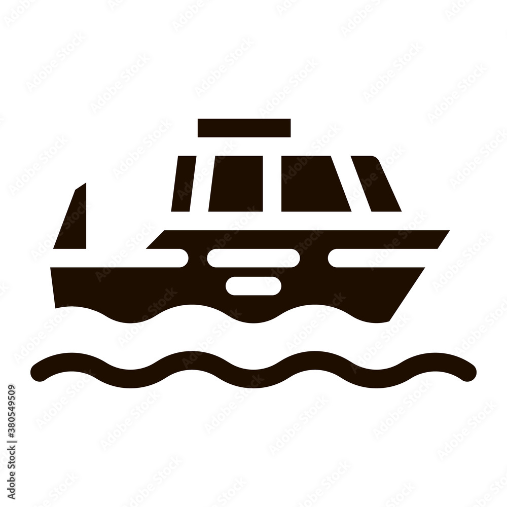 Wall mural Public Transport Water Taxi Vector Icon. Sea River Ship Taxi Ferrying, Urban Passenger Transport Pictogram. City Transportation Passage Service Contour Monochrome Illustration