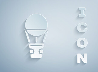 Paper cut Hot air balloon icon isolated on grey background. Air transport for travel. Paper art style. Vector.