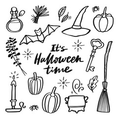 Halloween doodle set. Vector collection of hand drawn elements.