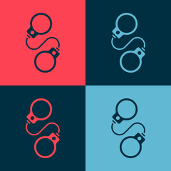Pop art Handcuffs icon isolated on color background. Vector.