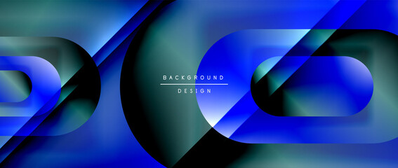 Vector geometric abstract background with lines and modern forms. Fluid gradient with abstract round shapes and shadow and light effects