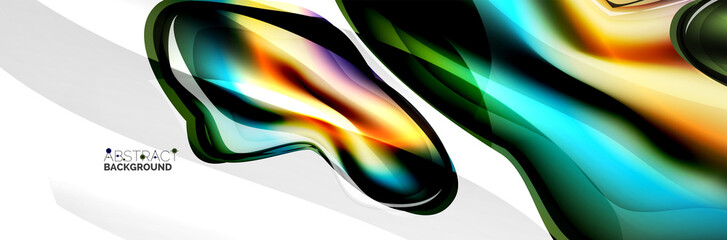 Vector abstract background, flowing liquid style bubble with metallic, color quicksilver chrome texture and color glow effects