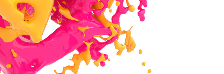 Fototapeta na wymiar 3D render, Pink and Yellow liquids Splash, Abstract fluid background