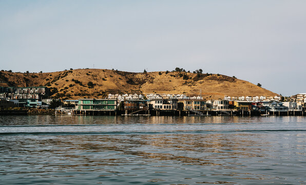Row of houses as seen from the sea.