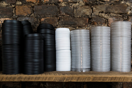 Stacks of Lids for Plastic Coffee Cups