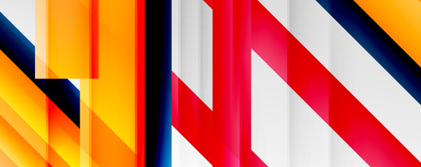 Geometric abstract backgrounds with shadow lines, modern forms, rectangles, squares and fluid gradients. Bright colorful stripes cool backdrops