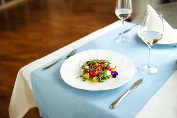 Spanish peeled tomato salad with herbs