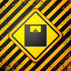 Black Bathroom scales icon isolated on yellow background. Weight measure Equipment. Weight Scale fitness sport concept. Warning sign. Vector.