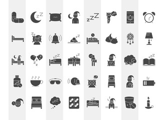 insomnia linear icons set includes pills moon pillow bed character and others