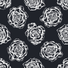 Seamless pattern with hand drawn chalk roses
