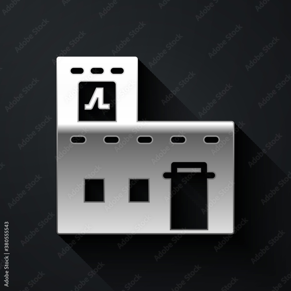 Sticker Silver Traditional Mexican house icon isolated on black background. Long shadow style. Vector.