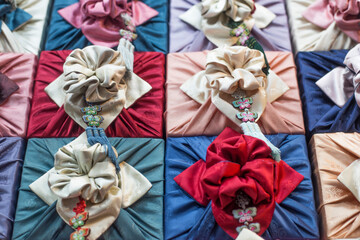 Korean traditional gift wrapping cloth made of silk and ornaments.