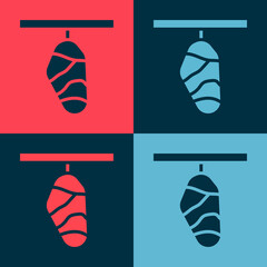 Pop art Butterfly cocoon icon isolated on color background. Pupa of the butterfly. Vector.