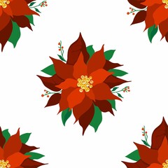 Vector seamless pattern of poinsettia plant. Blooming poinsettia, Christmas flower design for packaging, textile, wallpaper, paper.