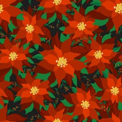 Zelfklevend Fotobehang Vector seamless pattern of poinsettia plant. Blooming poinsettia, Christmas flower design for packaging, textile, wallpaper, paper. © Maryna