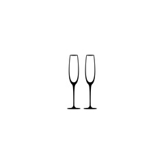 two champagne glasses. flat goblet icon. Black simple pictogram isolated on white background.
